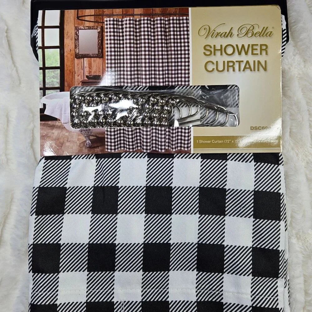 Virah Bella Luxury Cloth Shower Curtain Black & White 13 Piece Set (NWT) 72 x 72